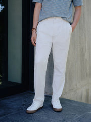 Bone White Regular Tapered Fit Summerweight Twin Pleat Chino Trousers