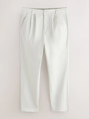 Bone White Regular Tapered Fit Summerweight Twin Pleat Chino Trousers