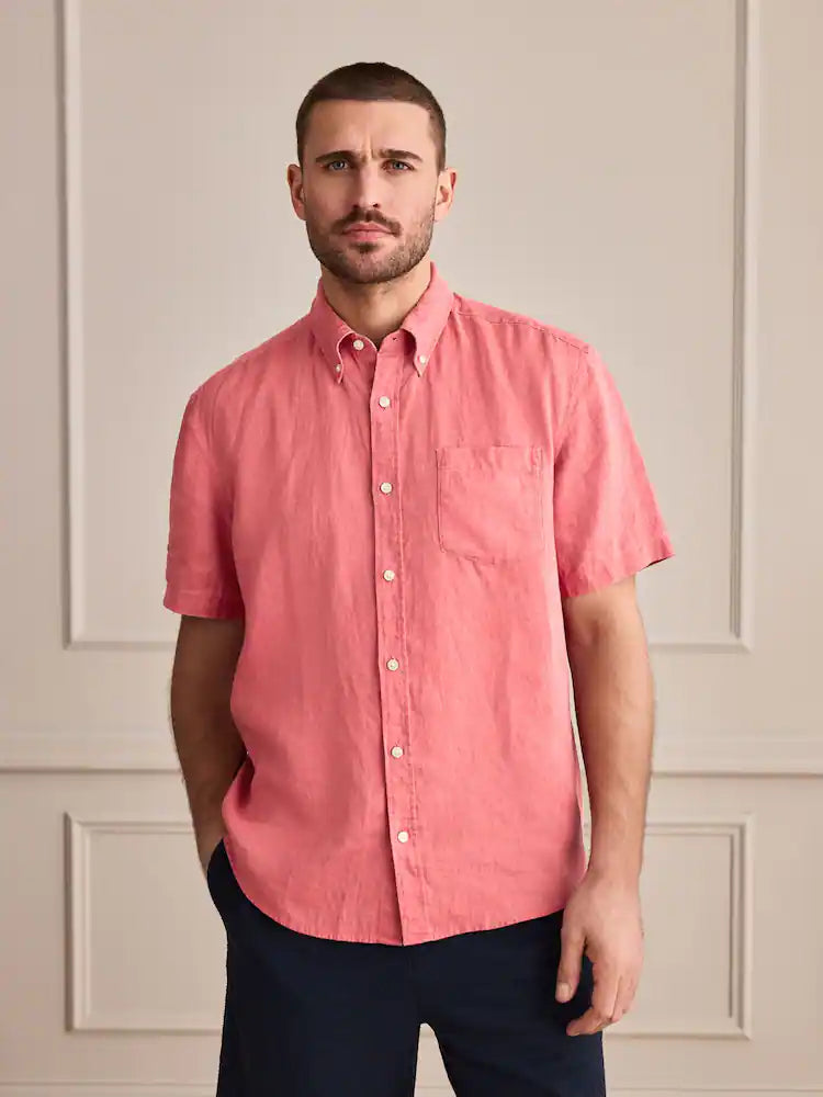 Red Short Sleeve Signature 100% Linen Shirt