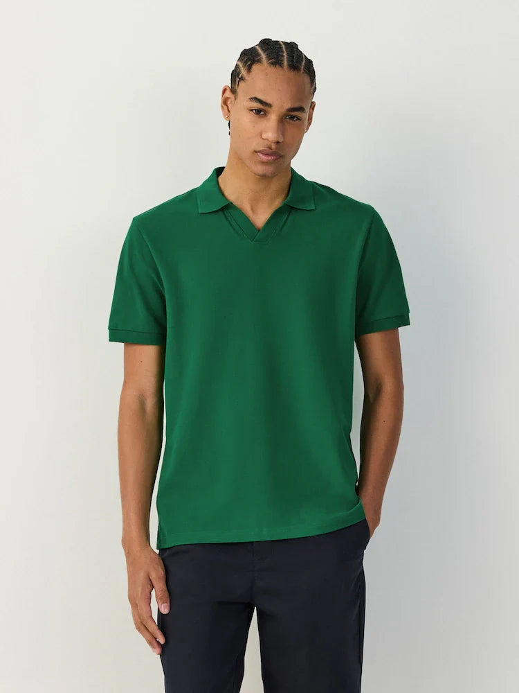 Green Short Sleeve Trophy Neck Pique Polo Shirt
