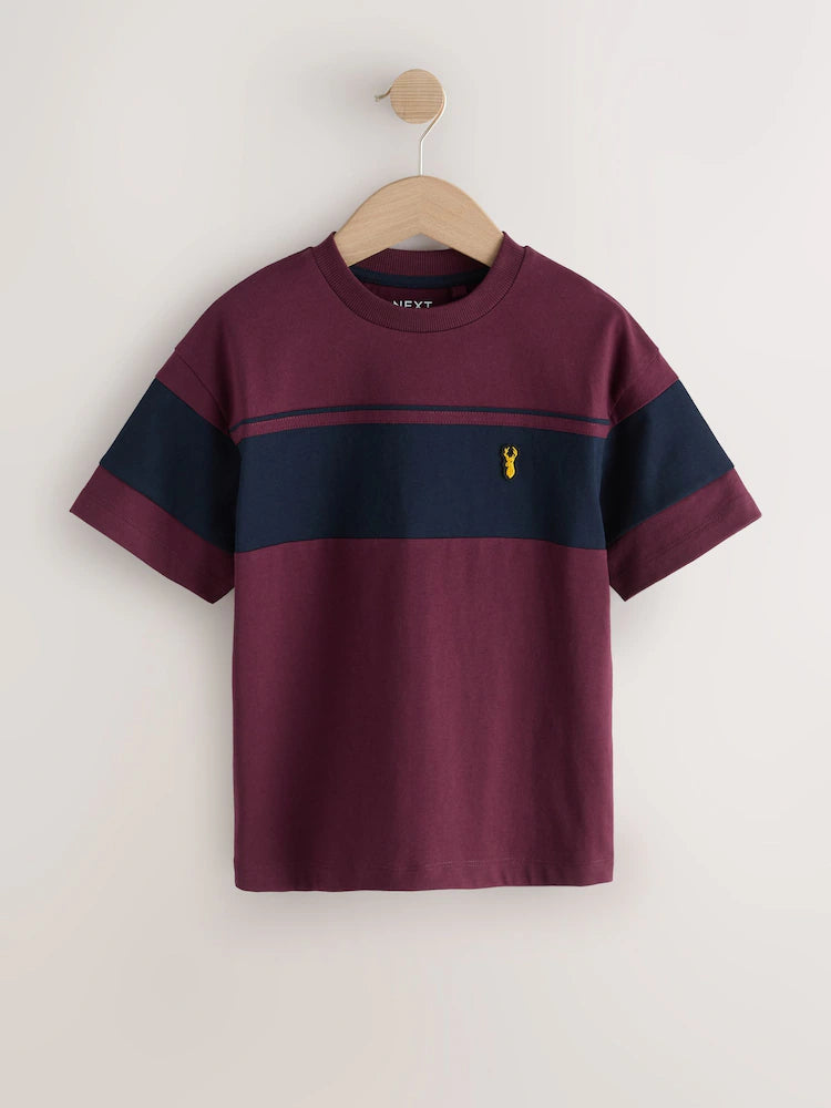 Berry Red/ Navy Colourblock Short Sleeve T-Shirt (3-16yrs)