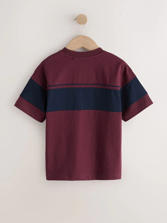 Berry Red/ Navy Colourblock Short Sleeve T-Shirt (3-16yrs)