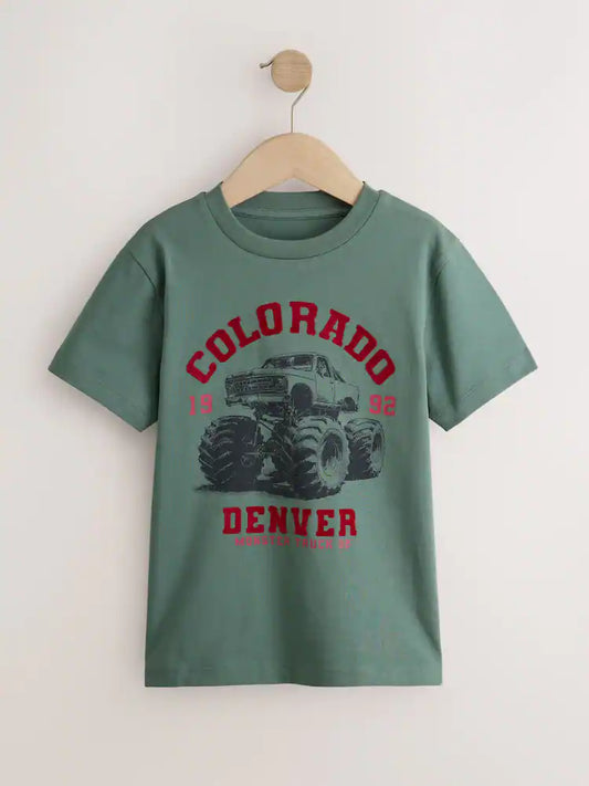 Green Monster Truck Regular Fit Short Sleeve Graphic Print T-Shirt (3-16yrs)