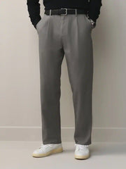 Light Grey Regular Tapered Fit Single Pleat Chino Trousers With Belt