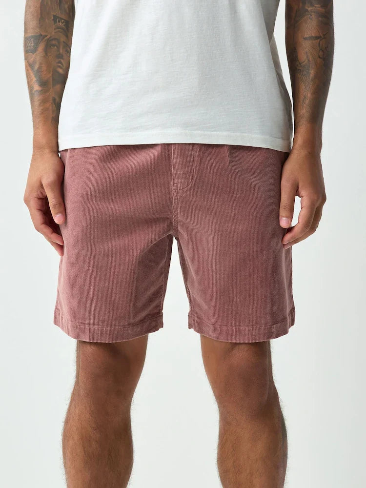 Dark Pink Elasticated Waist 7 Inch Cord Shorts
