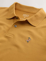 Yellow Mustard Regular Fit Embroidered Pique Polo Shirt