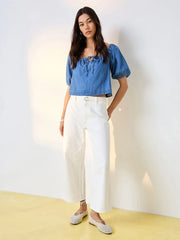 White Belted Wide Leg Cropped Jeans