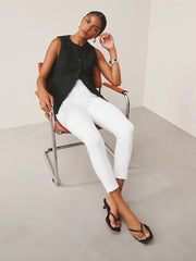 White Cropped Jersey Denim Leggings