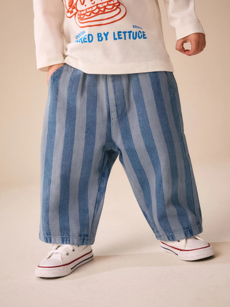 Blue Stripe Pull On Wide Trousers (3mths-7yrs)