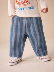 Blue Stripe Pull On Wide Trousers (3mths-7yrs)