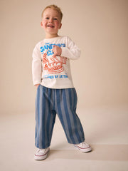 Blue Stripe Pull On Wide Trousers (3mths-7yrs)