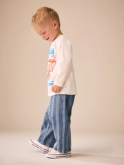 Blue Stripe Pull On Wide Trousers (3mths-7yrs)