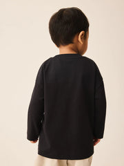 Black Happy Little Human Slogan Long Sleeve Small Graphic Printed T-Shirt (3mths-7yrs
