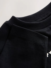 Black Happy Little Human Slogan Long Sleeve Small Graphic Printed T-Shirt (3mths-7yrs