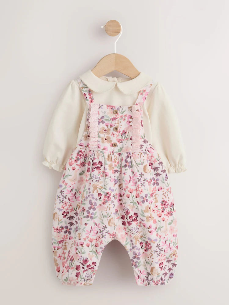 Pink Bunny Cord Baby Dungaree 2 Piece Set (0mths-2yrs)