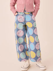 Mid Blue SmileyWorld® Print Wide Leg Jeans (3-16yrs)