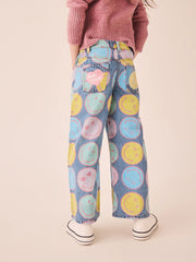 Mid Blue SmileyWorld® Print Wide Leg Jeans (3-16yrs)
