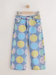 Mid Blue SmileyWorld® Print Wide Leg Jeans (3-16yrs)