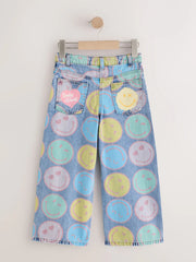 Mid Blue SmileyWorld® Print Wide Leg Jeans (3-16yrs)
