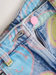 Mid Blue SmileyWorld® Print Wide Leg Jeans (3-16yrs)