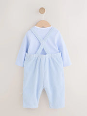 Blue Plain Cord Dungaree and Bodysuit Baby Set (0mths-2yrs)