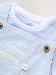 Blue Plain Cord Dungaree and Bodysuit Baby Set (0mths-2yrs)