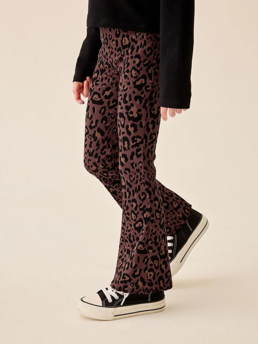 Chocolate Brown Animal 1 Pack Rib Flare Leggings (3-16yrs)