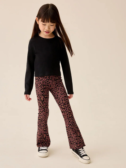 Chocolate Brown Animal 1 Pack Rib Flare Leggings (3-16yrs)