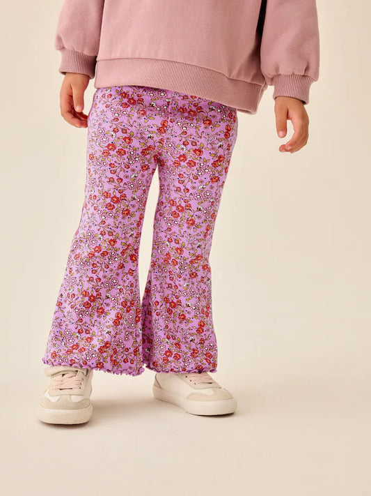 Purple Ditsy Floral Printed Ribbed Flare Leggings (3mths-7yrs)