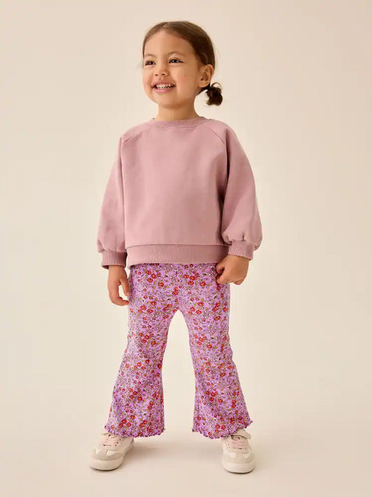 Purple Ditsy Floral Printed Ribbed Flare Leggings (3mths-7yrs)