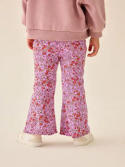 Purple Ditsy Floral Printed Ribbed Flare Leggings (3mths-7yrs)