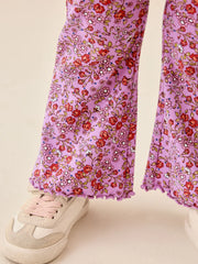 Purple Ditsy Floral Printed Ribbed Flare Leggings (3mths-7yrs)