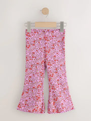 Purple Ditsy Floral Printed Ribbed Flare Leggings (3mths-7yrs)