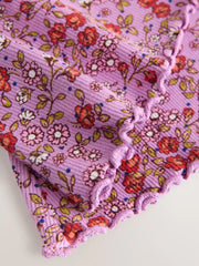 Purple Ditsy Floral Printed Ribbed Flare Leggings (3mths-7yrs)