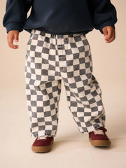 Black / White Checkerboard Pull On Wide Trousers (3mths-7yrs)