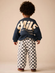 Black / White Checkerboard Pull On Wide Trousers (3mths-7yrs)