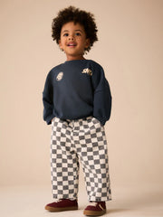 Black / White Checkerboard Pull On Wide Trousers (3mths-7yrs)