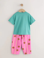 Green Cat Short Sleeve T-Shirt and Barrel Trousers Set (3mths-7yrs)