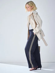 Navy Blue Side Stripe Wide Leg Trousers