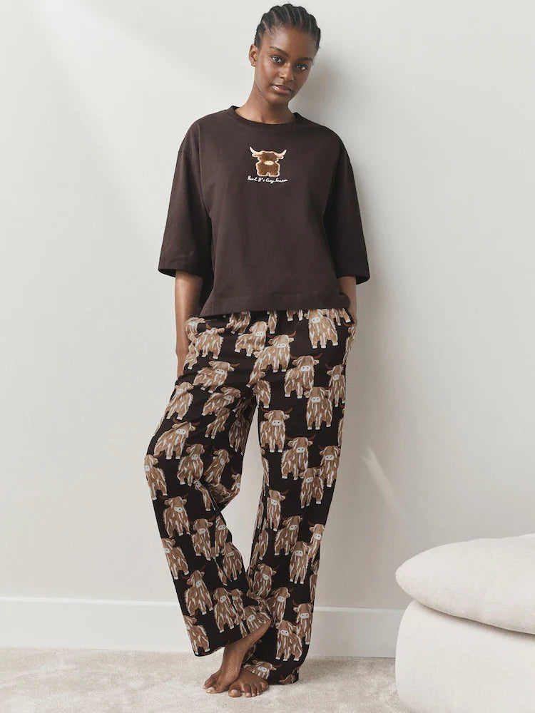 Chocolate Brown Hamish The Highland Cow Short Sleeve Pyjamas