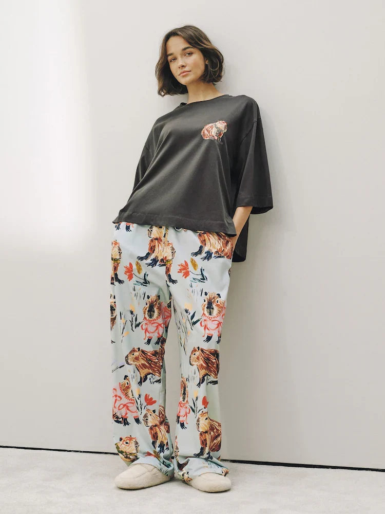 Charcoal Grey Capybara Short Sleeve Pyjamas