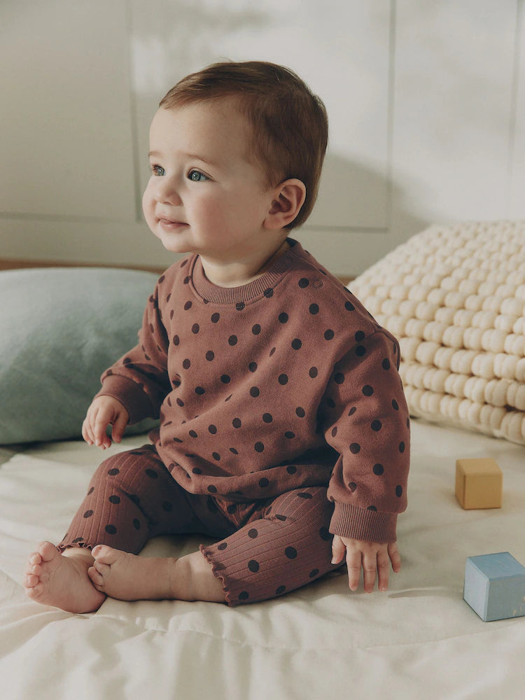 Chocolate Brown Spot Sweat Top and Leggings Set (0mths-2yrs)