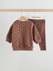 Chocolate Brown Spot Sweat Top and Leggings Set (0mths-2yrs)