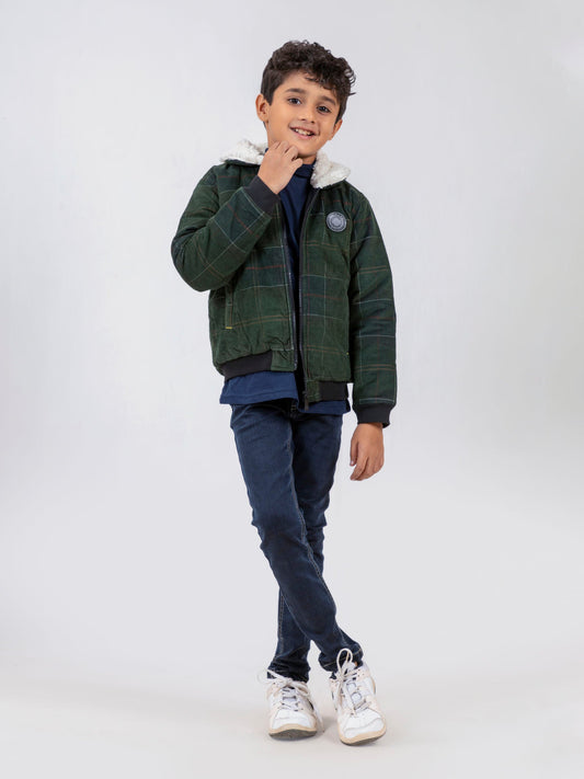 Green Corduroy Quilted Jacket With Sherpa Collar Brumano Pakistan