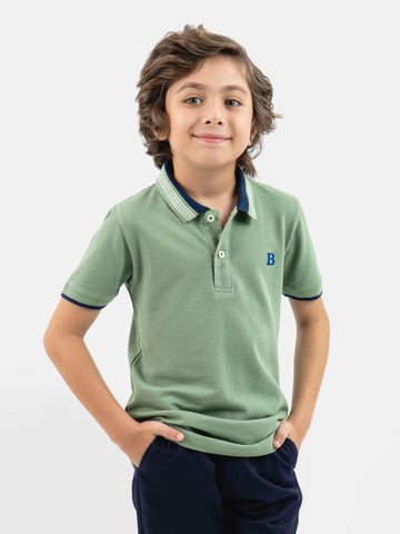 Green Pique Polo With Navy Collar Brumano Pakistan