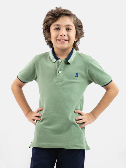 Green Pique Polo With Navy Collar Brumano Pakistan