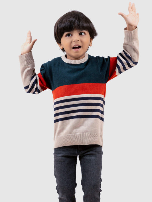 Green Striped Wool Blended Crew Neck Casual Jumper Brumano Pakistan