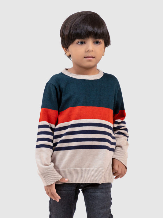 Green Striped Wool Blended Crew Neck Casual Jumper Brumano Pakistan