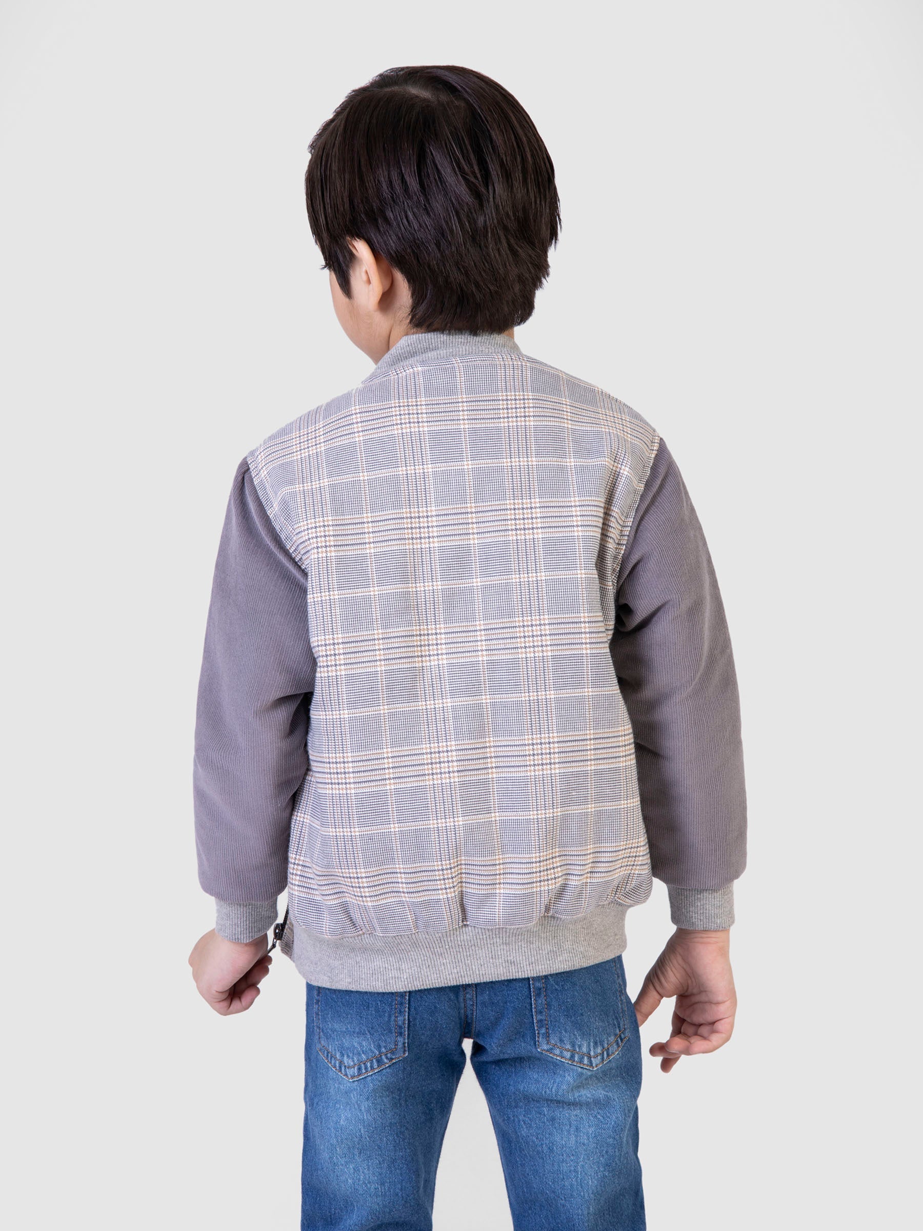 Grey Corduray Checkered Quilted Bomber Jacket Brumano Pakistan