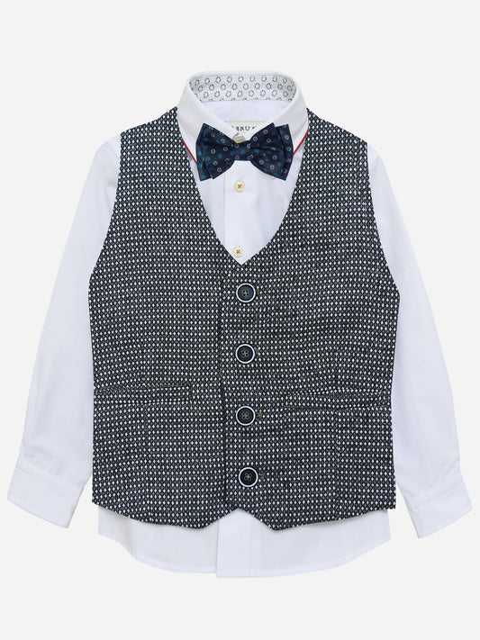 Grey Diamond Patterned Suit Vest With Bow Brumano Pakistan 